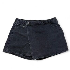 Black Denim Skort Cross-Over Mini Skirt 10 Asymmetric Wrap Future Collective